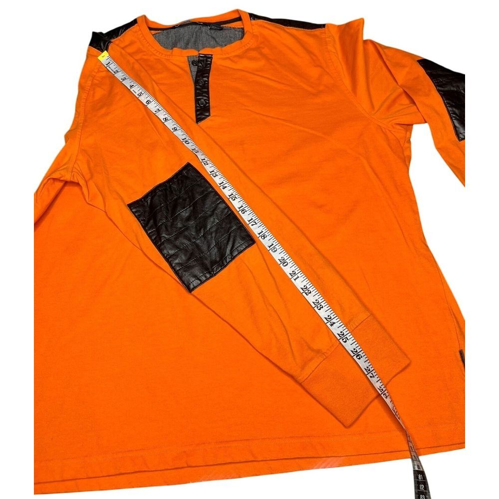 3XL Sean John Men Orange Henley Shirt Black Elbow Patch Long Sleeve Casual Wear - Picture 5 of 6
